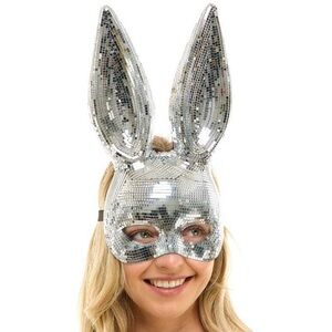 Silver Mirror Bunny Ears Mask